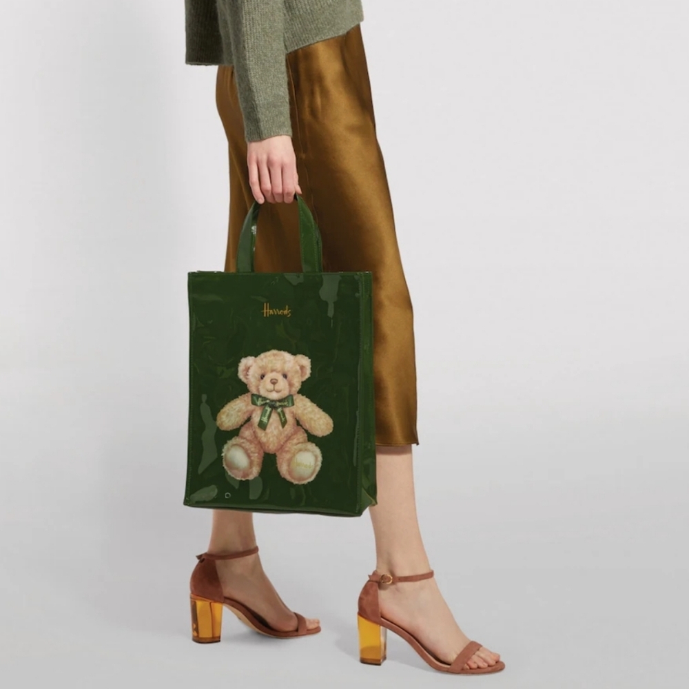 Harrods Green Teddy Bear Tote Bag